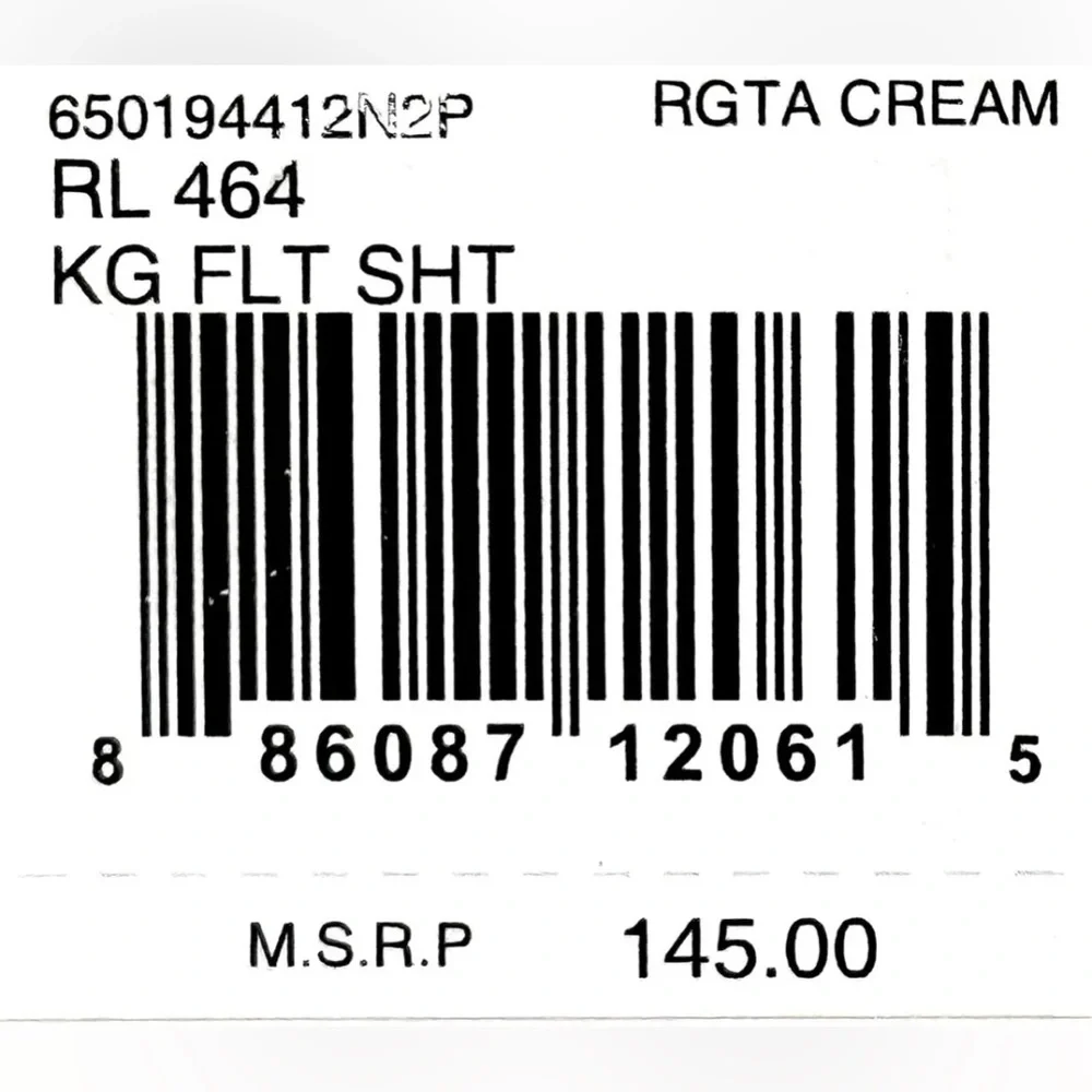 $145 NEW RALPH LAUREN HOME KING FLAT SHEET 464 TC REGATTA CREAM COTTON PERCALE